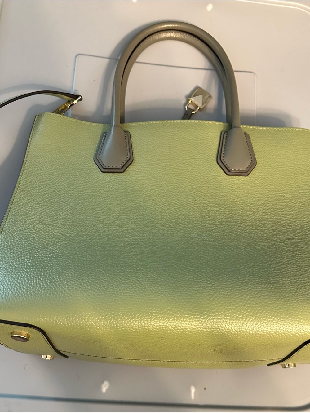 Michael Kors Lime Green and Taupe Leather Satchel - Picture 3 of 5